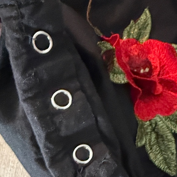 Black Swimsuit with Red Floral Appliqué - Picture 4 of 5